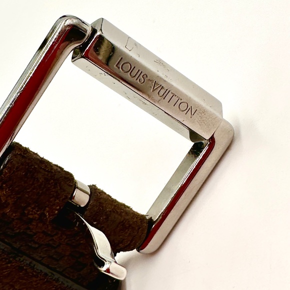 Louis Vuitton Checked Suede Belt / Olive Green MENS SZ 36 - Picture 2 of 7
